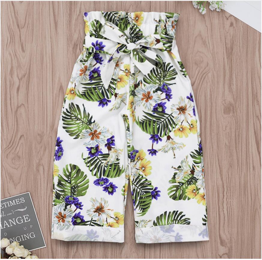 

Whole sale Baby Floral Print High Waist Pant Set Girl Summer Bowknot Yellow Tops and Long Trousers Suit Kids Clothes Two Pieces ZHT 196-2, As picture