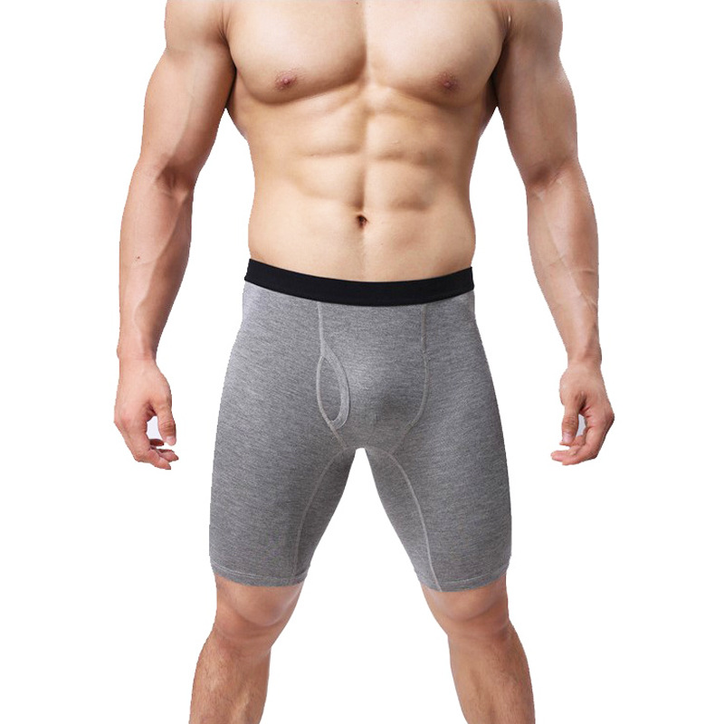 

Men's Underwear Boxers Shorts Long Cotton Solid Color Sports Fitness Bicycle Wear-Resistant Leg Front Fastening Sports Underwear, Dark grey