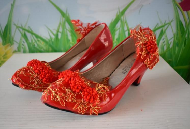 

2019 Flower Women's shoes in Spring and Autumn with New style flat bottom and fine heel shoes heel 3cm ,4.5cm,8.5cm@05, Red