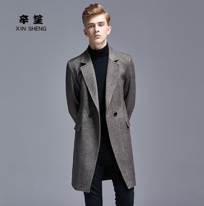 

Autumn winter casual woolen coat men trench coats long sleeves overcoat suits mens cashmere coat casaco masculino england grey, Black