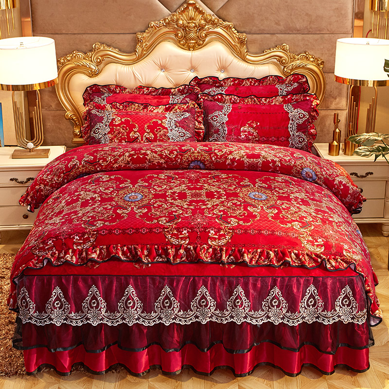 

European style bedding set Fleece fabric Bed sheet, quilt cover pillowcase 4pcs