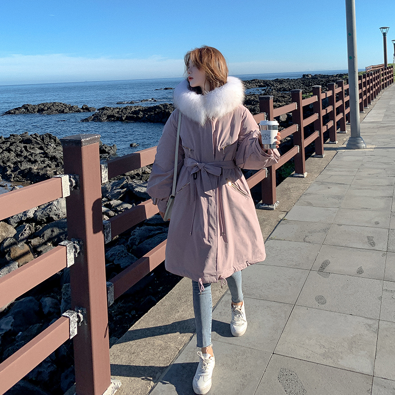 

To film a new feather cotton-padded jacket female han edition in long loose waist cotton-padded clothes sent to overcome windbre, Black