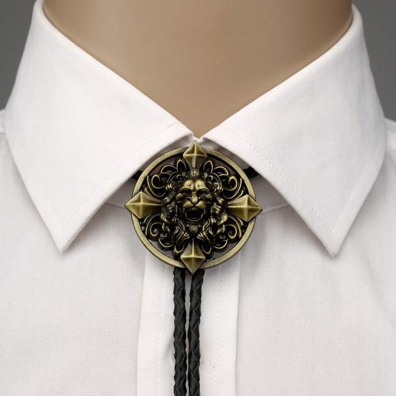 

2 colorsCopper lion round bolo tie for man handmakde cowboy western cowgirl zinc alloy necktie