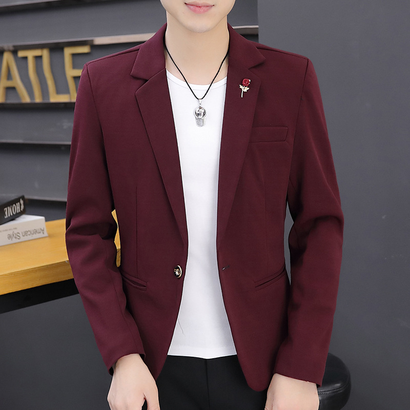 

2020 Autumn New Style Men Solid Color Small Suit Youth Slim Fit Cool Suit, Black