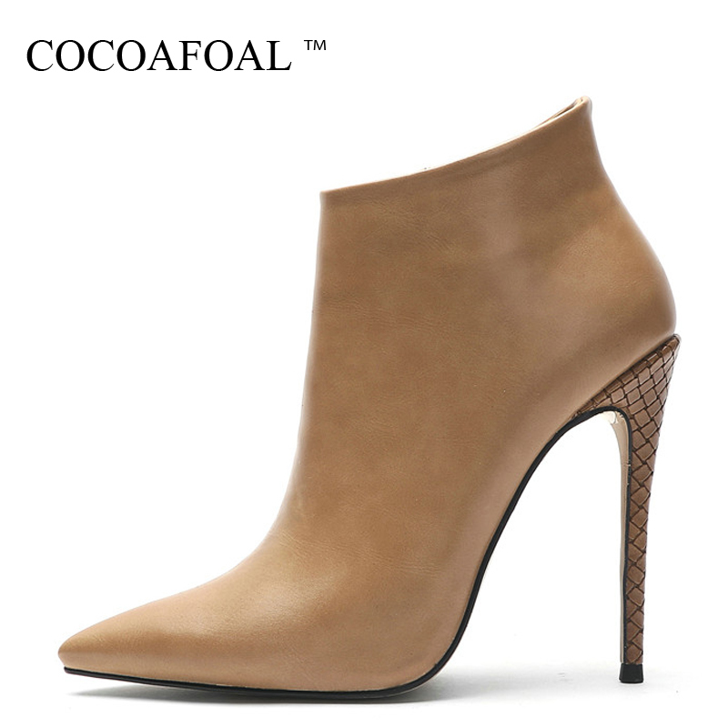 

COCOAFOAL Autumn Winter Women's High Heels Ankle Boots Woman Sexy Boots Pointed Toe Shoes Leopard Brown, 10c m