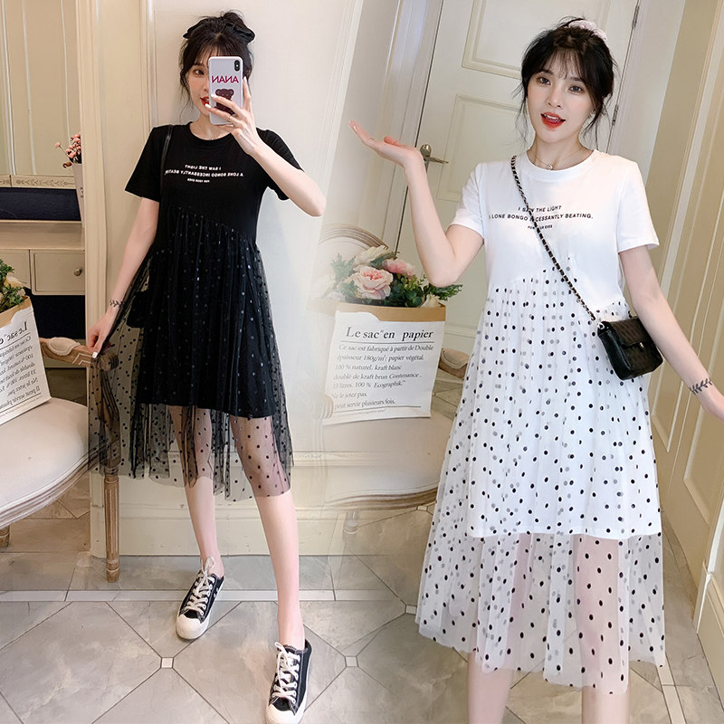 

8967# Maternity Clothes Summer Dot A Line Loose Stylish Dress for Pregnant Women Pregnancy Clothes, Black
