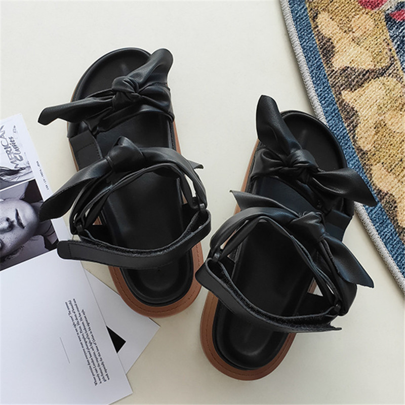 

Cute Bowknot Women Sandals Black Flat Rubber Shoes Ladies Thick Bottom Summer Beach Shoes Woman Valentine Shoe Casual Flats