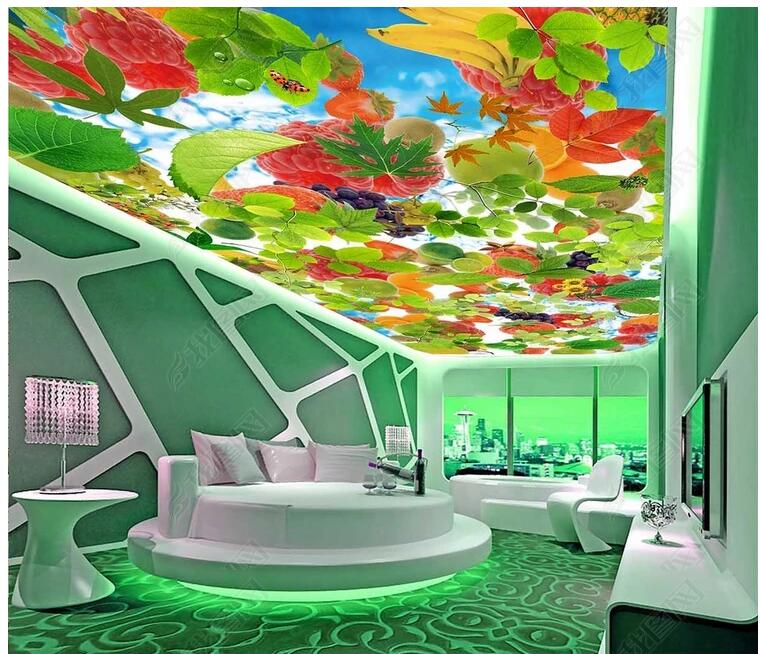 

3d ceiling murals wallpaper custom photo Fruit strawberry vegetable green leaf blue sky living room home decor wallpaper for walls 3 d, Non-woven