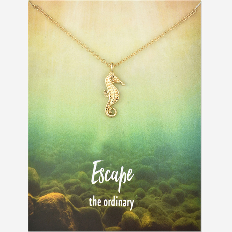 

Seahorse Pendant Necklace For Women Charm Jewelry Gold Silver Color Wish Card Necklaces Choker Jewelry Gifts