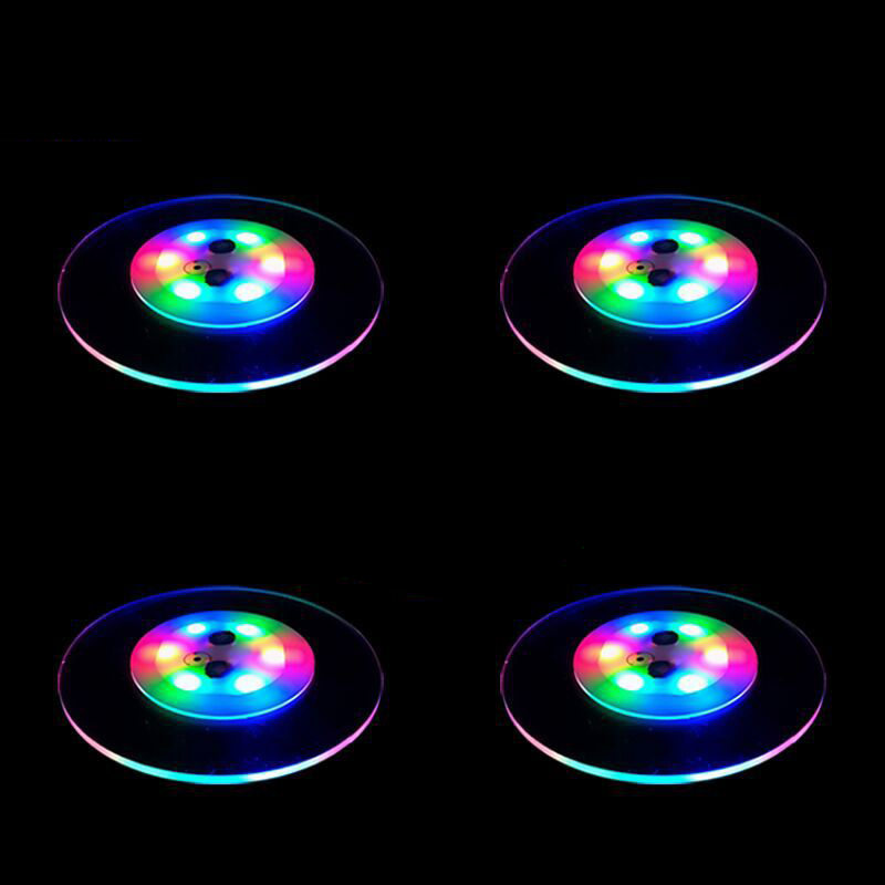 

CRESTECH Luminous Coaster Flashing Transparent Cup Mat LED Placemat Drinks Mat Cup Pad For Party Bar
