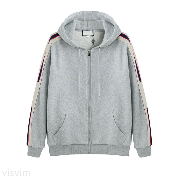 

20ss Gray Men HOODED ZIP-UP SWEATSHIRT WITH STRIPE Men' Hoodies women Sweatshirts man Clothing vs666