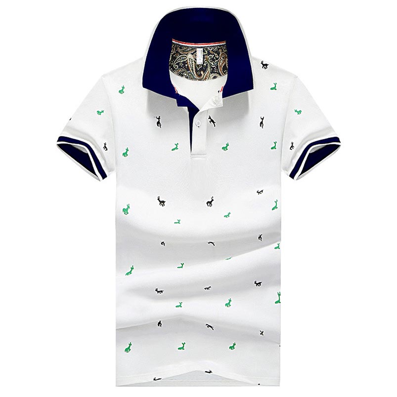 

Fashion-Mens Fashion Embroidered Polo Shirts 4 Colors Plus Size Male Turn Down Collar T Shirts M-4XL Slim Fit Top for Summer, White