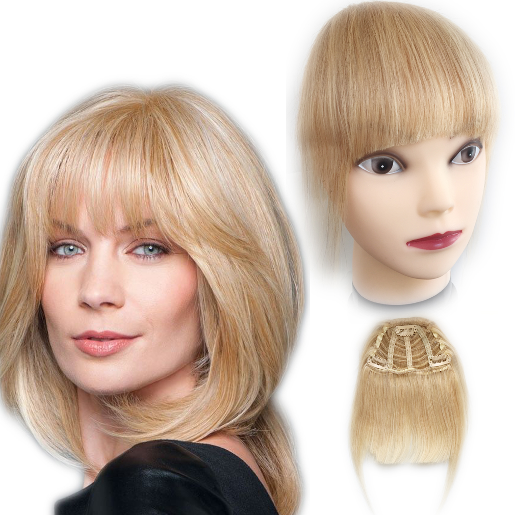 Clip in bangs Human Hair Full Length 1 Piece Layered Fringe Hairpieces Hair Extensions Color - Bleach Blonde-image-534203577