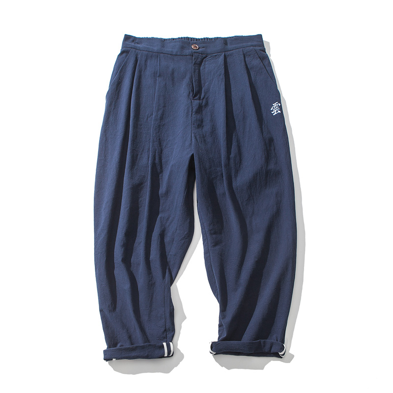 

Januarysnow Men Oversize Summer Chinese Style Casual Pants Mens Cotton Linen Trousers Male Oversize Harem Pants Clothes, Gray