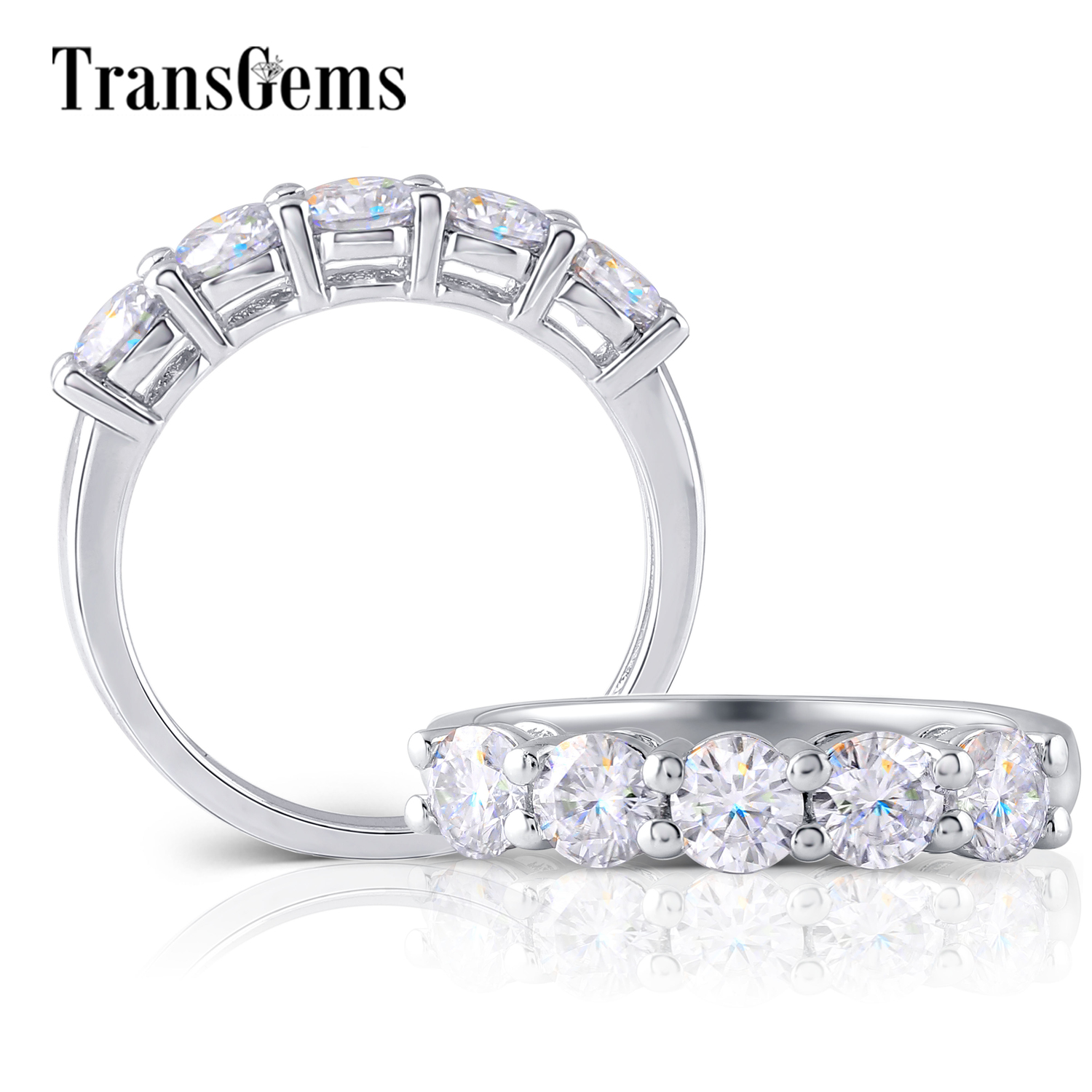 

TransGems Platinum Plated Sterling Silver 1.25CTW 4MM GH Color Half Wedding Band for Women Anniversary S200110