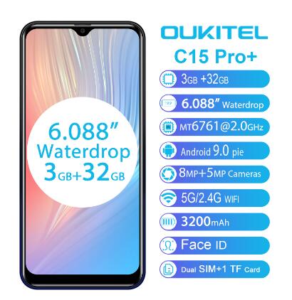 

OUKITEL K9 K9 plus Waterdrop 7.12" FHD+ 1080*2244 16MP+2MP/8MP Smartphone 4GB 64GB Face ID 6000mAh 5V/6A Quick Charge OTG Mobile Phone