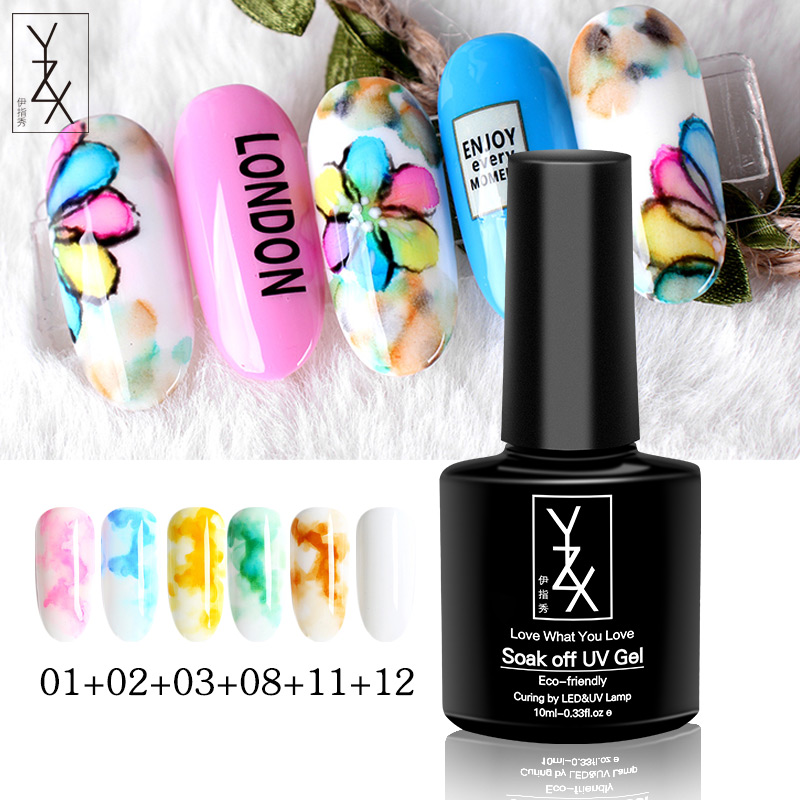 

YZX 10ml Watercolor Paint Nail Art Blooming Liquid Smoke Marble Effect Special Varnish Gel DIY Ink Smudge Bubble Armor Lacquer, No wipe top coat