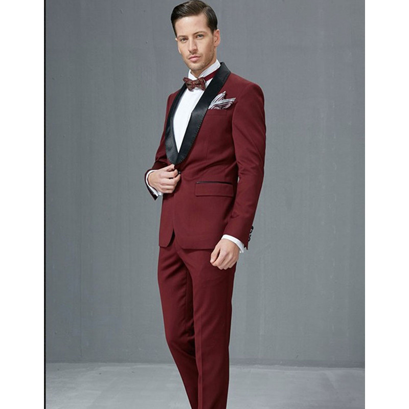

Custom Made Handsome Groomsmen Shawl Black Lapel One Button Three Pockes Groom Tuxedos Men Suits Wedding Dress(Jacket+Pants, Light grey