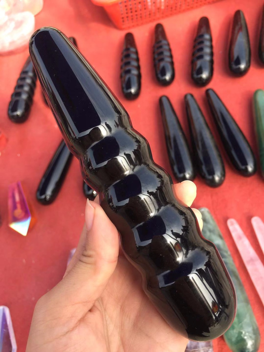 

100% Natural black obsidian crystal spiral wand hand carved massage stick healing crystal gemstone yoni wand as gift for women
