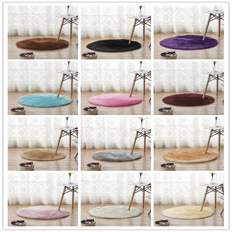 

Soft Round carpet Artificial Sheepskin Rug Chair Cover Bedroom Mat Wool Warm Hairy Carpet Seat Textil Fur Area Rugs wedding Home Decor, Colorful