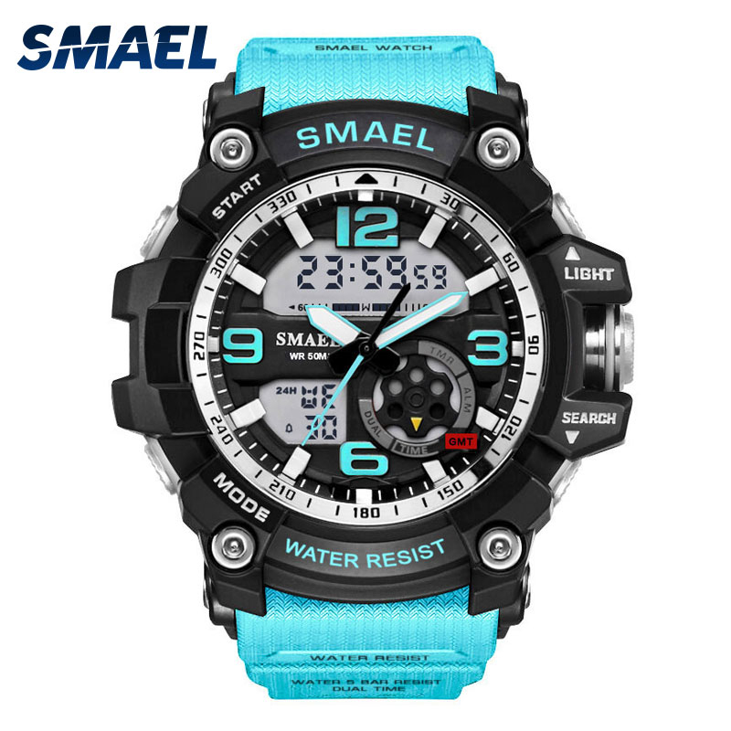 

SMAEL Men Sport Digital Watch Fashion Waterproof Clock Blue 1617 Luxury Brand LED Relogio Masculino Montre Homme Wrist Watches LY191213, Black blue red