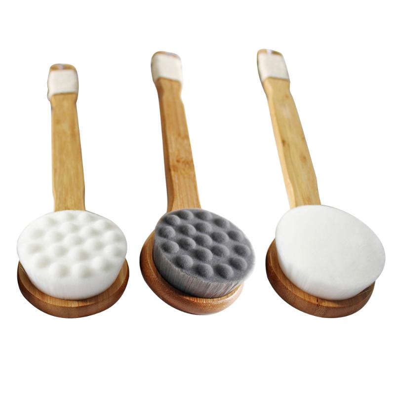 

Anti-slip Wooden Body Massage Bath Body Scrub Shower Brush Long Handle