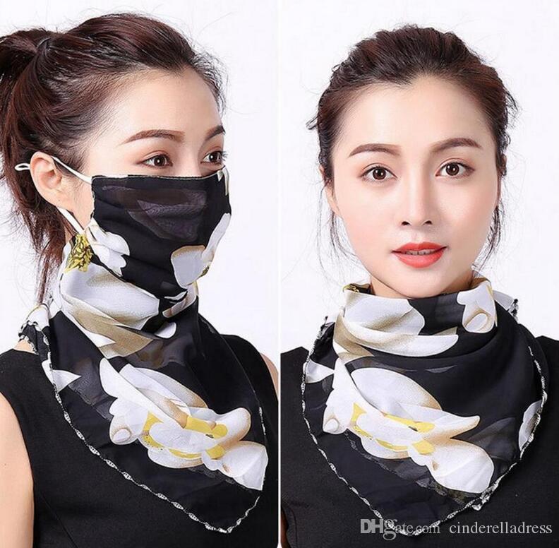 US STOCK, 22 Styles en mousseline de soie à bas prix Femmes Foulard Masque Mouchoir extérieur coupe-vent visage demi-masques anti-poussière Pare-