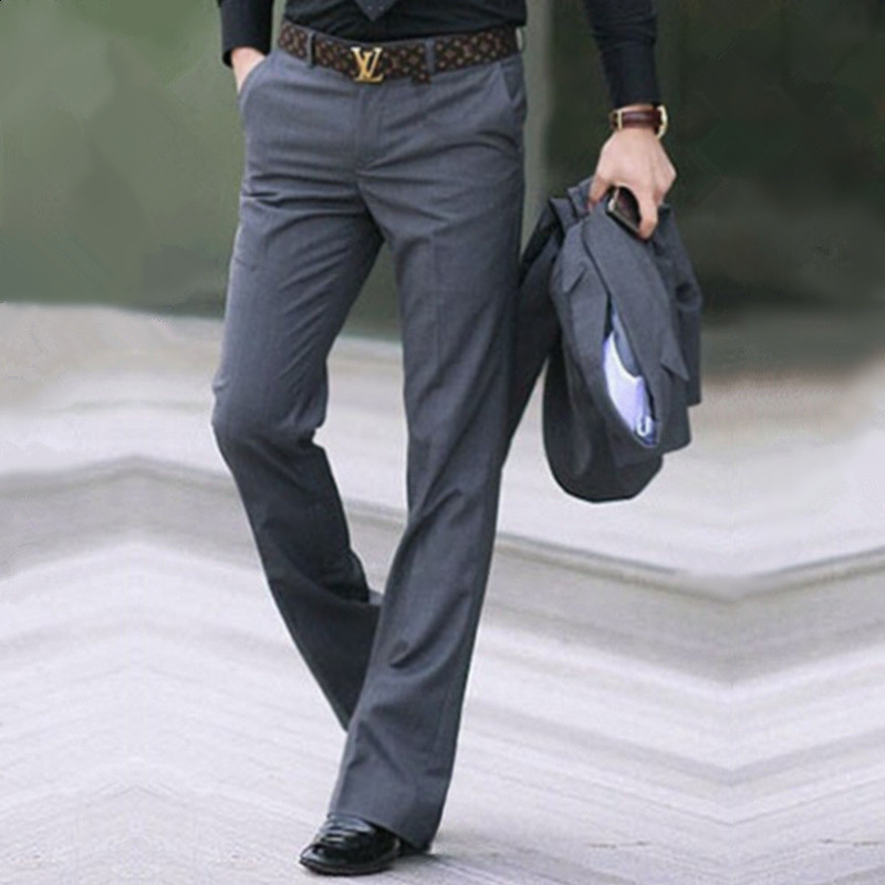 

Suit pants New Modis Flared G pants Male Summer Straight Suit British leisure Free hot feet trousers Formal For Men, Gray