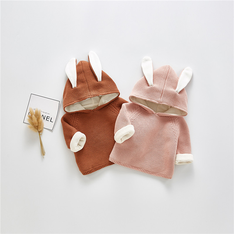

Winter Coats For Kids Bunny Ears Hoods knit Outerwear Jacket For Baby Boys Girls High Quality Tops For Kids Thick Baby Clothes