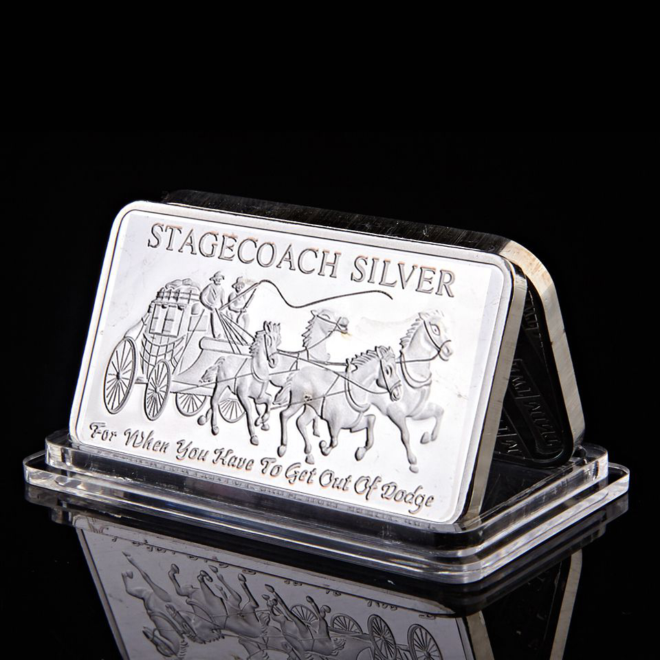 Northwest Territorial Craft Mint 999 Fine Stagecoach Silver Divisible Bar Coin Metal Crafts Gifts No Magnetic 1OZ Silver Bullion-image-631209614