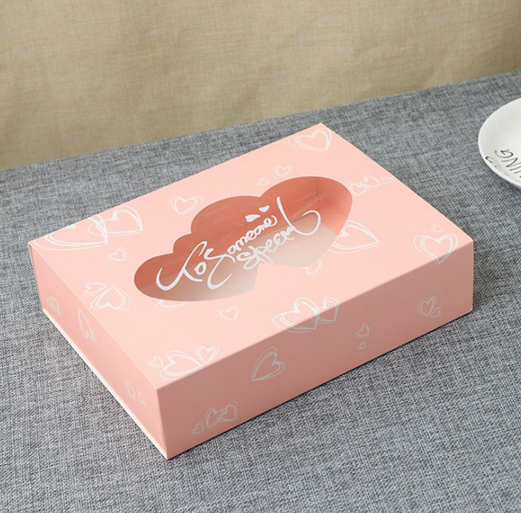 

10 Pcs Wedding Gift Box Party Favor Drawer Kraft Paper Box With Window Pink Heart Cookie Candy Cup Cake Boxes And Packaging