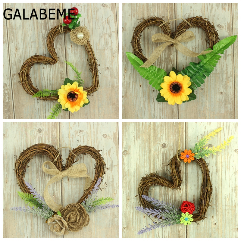 

20cm Natural rustic Rattan heart Stem Branch Wreath DIY door Pendant wall Ornament christmas vintage wedding Decoration, Circle