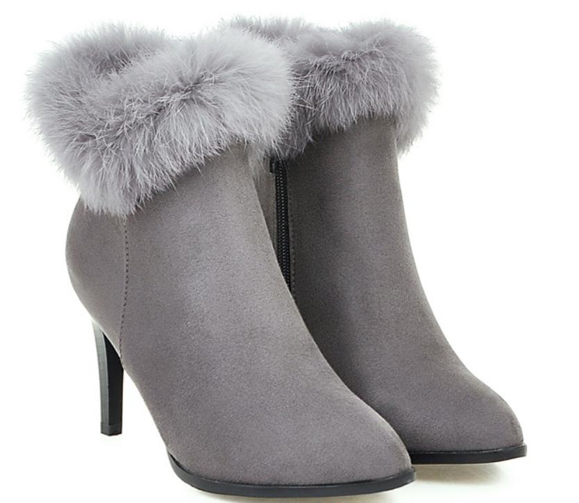 

2018 Suede Women's Boots in winter with New style High heel fine heel pointed end Keep warm Non-slip @202, Black