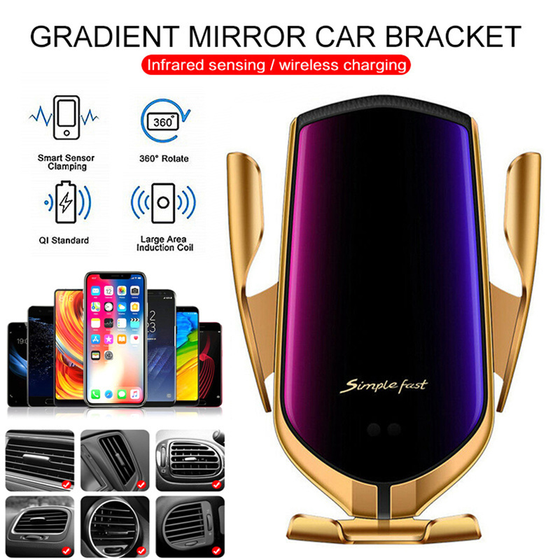 

R1 Automatic Clamping 10W Car Wireless Charger For iPhone Xs Huawei LG Infrared Induction Qi Wireless Charger Qi Wireless Charger, Silver