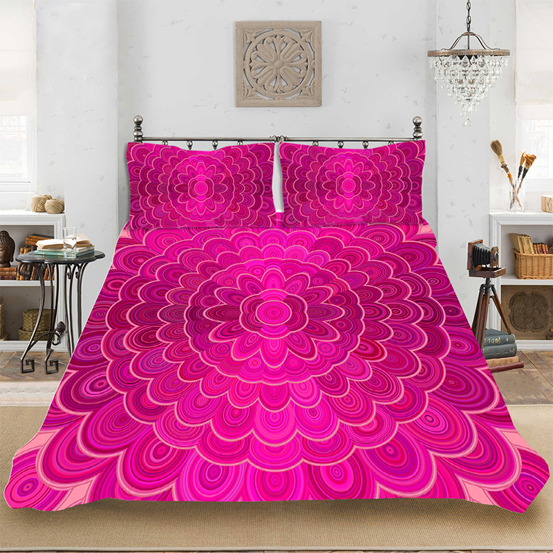 

3D HD Print Comforter Mandala Pink Bedding set Bedclothes Include Duvet Cover Pillowcase Print Home Textile Bed Linens, White