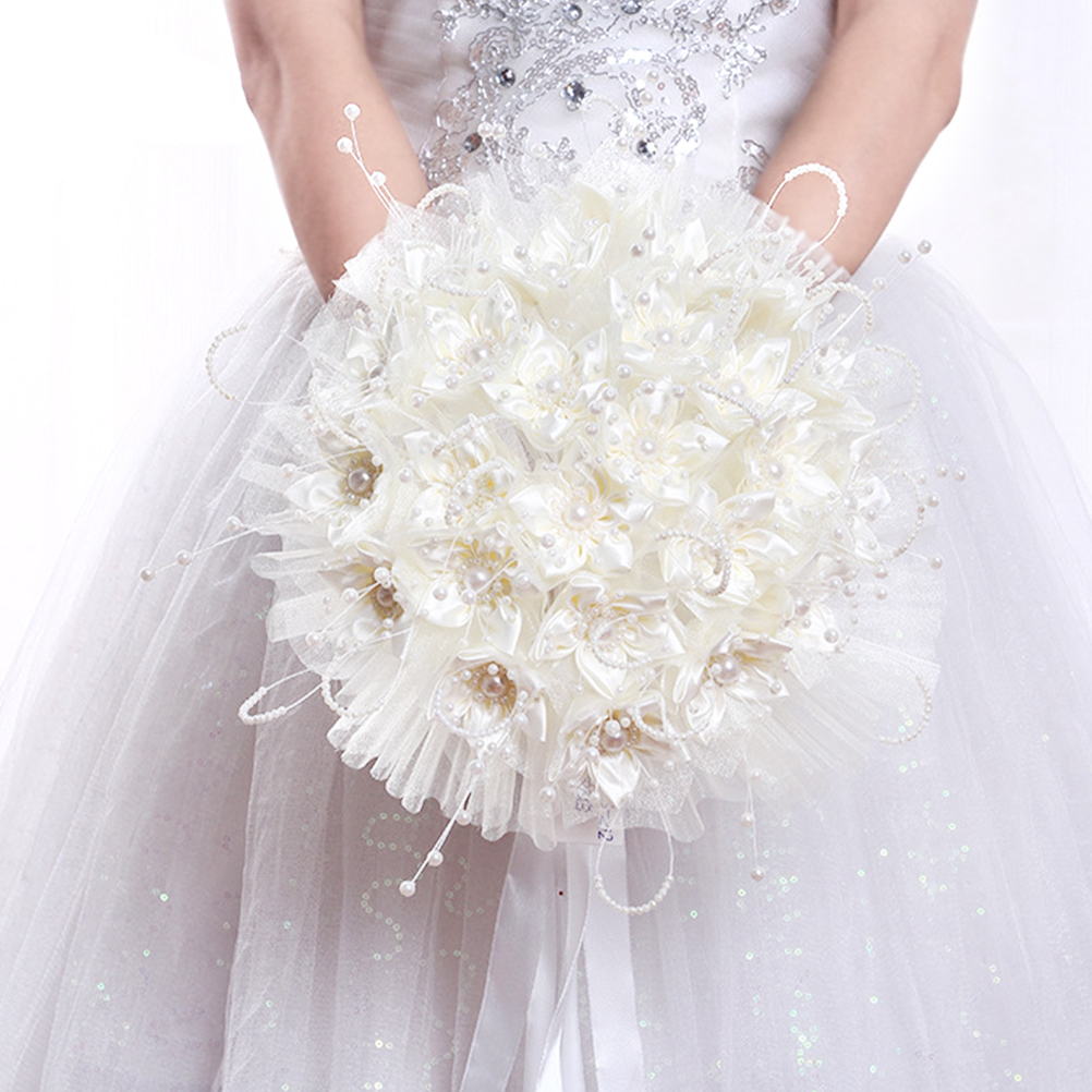 

Bride Wedding Bouquet Artifical Wedding Flowers White Rose Bridal Bouquet Romantic Accessories