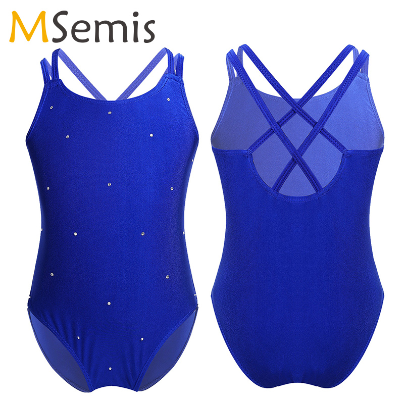 

MSemis Ballet Leotards for Girls Sparkly Rhinestone Figure Skating Leotard Jumpsuit Ice Skating Costume Gymnastics Leotard Girls, Black