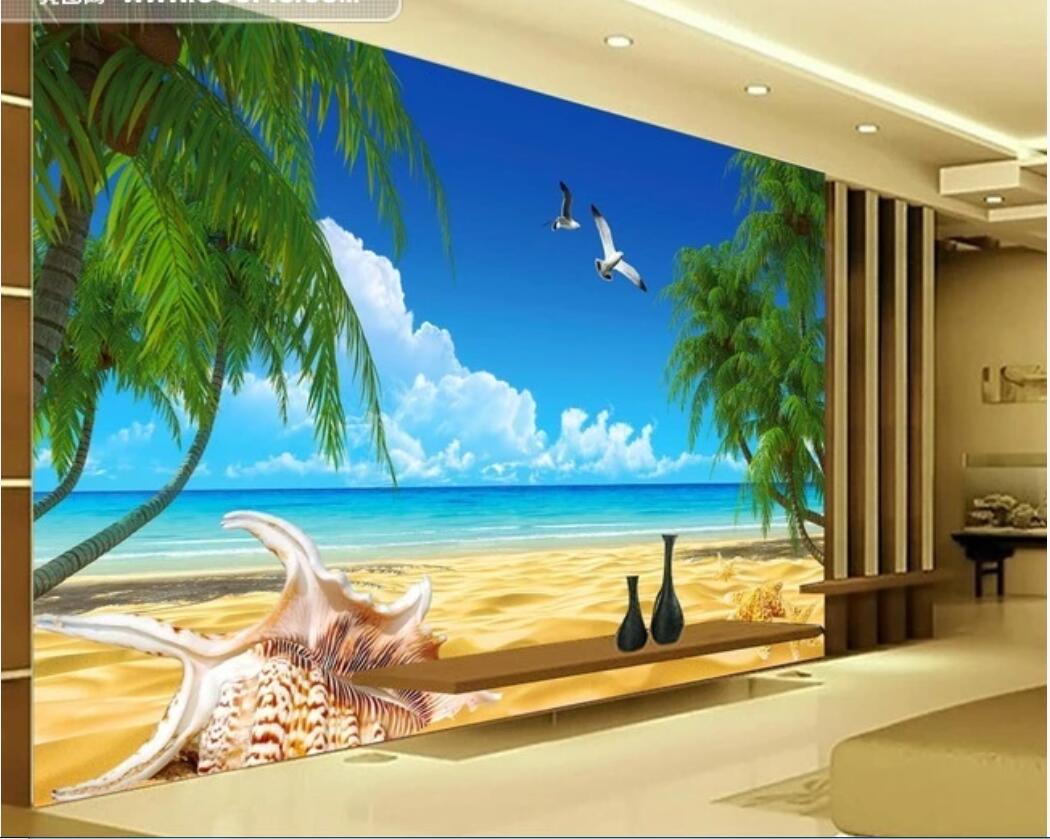 

3d wallpaper custom photo mural Seascape conch coconut palm TV background wall decoration picture wallpaper for walls 3 d, Non-woven