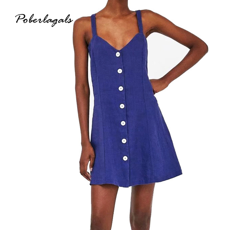 

Summer Vintage sundress Womens robe dress Women Single Breasted Sling Linen Dress Slim Fit Dresses vestido de 2018 beach, As picture 2