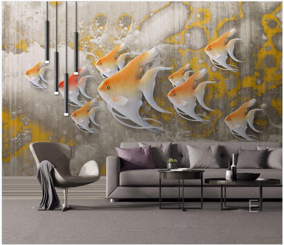 

custom photo mural 3d wallpaper Modern relief golden seabed fish tv background home decor living room 3d wall murals wallpaper for walls 3 d, Non-woven wallpaper