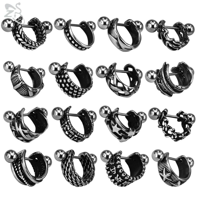 

ZS 1 Pair Gothic Punk 316L Stainless Steel Earrings Men Women Hip Hop Rock Vintage Circle Stud Earrings Ear Jewelry Accessories