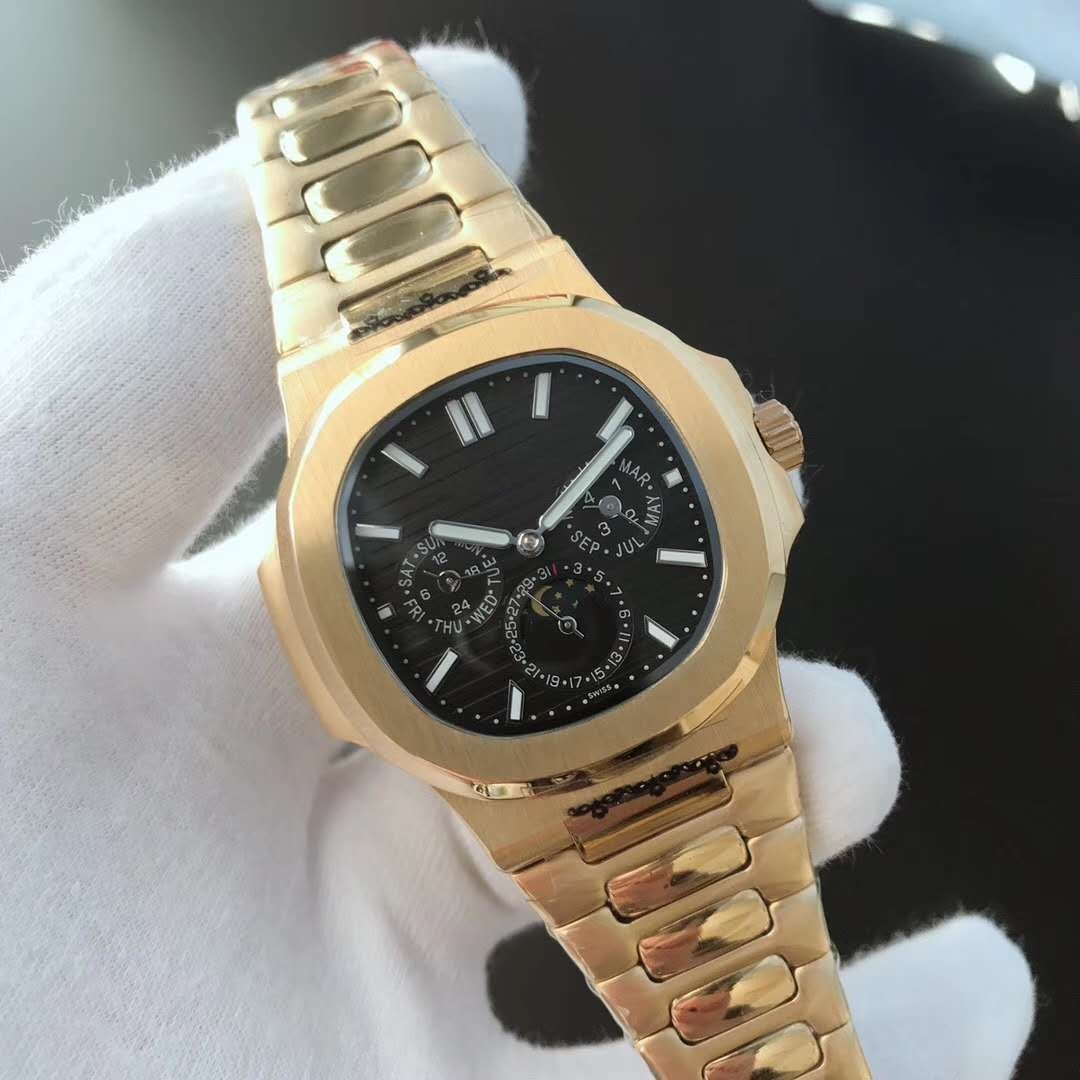 

Top luxury nautilus 40mm automatic luxury 18K sport 5740/1g-001 series stainless steel 6-pin blue dial watch, Black