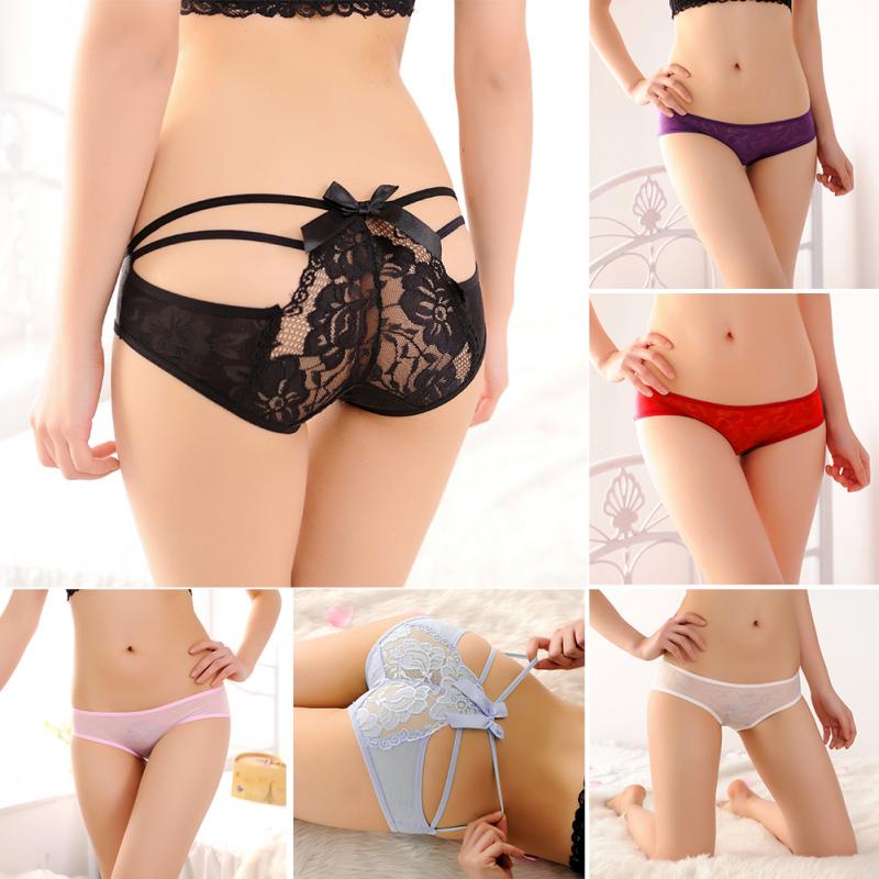 

Women Sexy Briefs Low Waist Lace G-string Bow Five Color Free Size, Purple