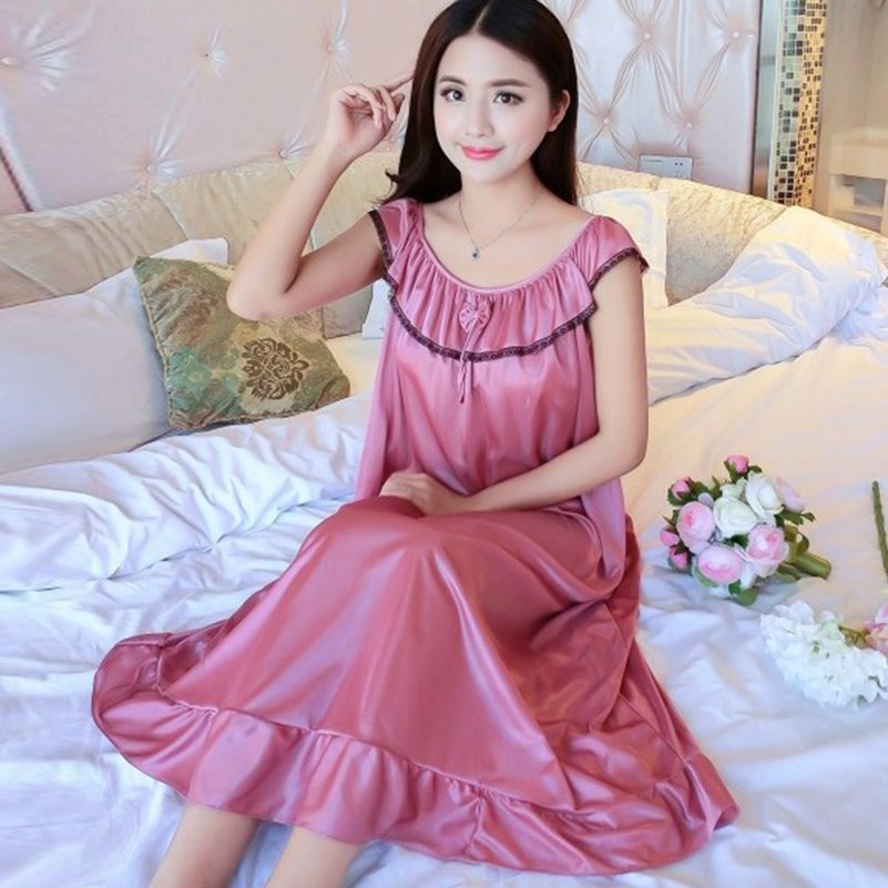 

Women's Sleepwear Ladies Sexy Silk Satin Night Dress Sleeveless Nighties O-neck Nightgown Plus Size Nightdress Long Nightwear For Women, Blue