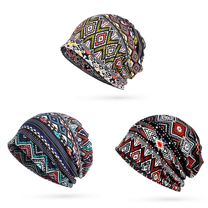 

New Fashion Adult Caps Adult Beanies Cap Scarf Geometric Printed Sunshade Elastic Cotton Hat Neck Warmer Travel Headwear