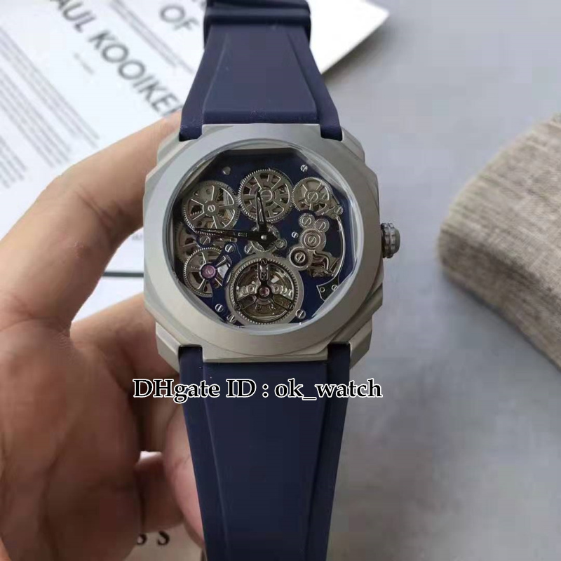 

New Titanium Case Octo Finissimo Tourbillon 103188 Automatic Mens Watch Blue dial Blue Rubber Strap High Quality Gents watches Perfect gift