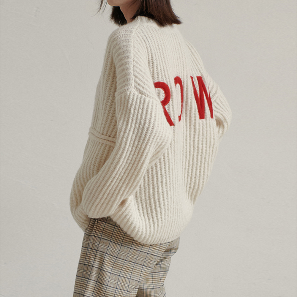 

Fashion Women Casual Sweater Loose Embroidery Pullovers Warm Wool Knitwear Female Solid Chic Sweater Tops Outerwear Streetwear, Black