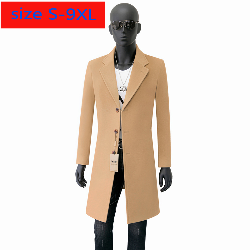 

New Warm Young Cashmere Overcoat Autumn Style Casual Single Breasted Thick Winter Mens Wool Coa Plus Size -7XL 8XL 9XL, Blue