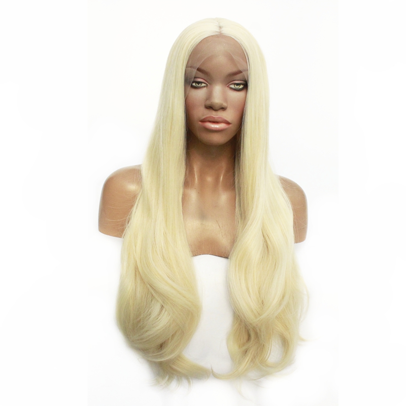 

Natural Wavy Blonde Wig Silky Soft High Quality Fiber Middle Part Glueless Synthetic Lace Front Wig For Women