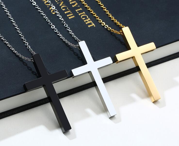 

n237 Choose color stainless steel Cool mens shiny cross pendant necklace chain silver color / gold/ black for Friend gifts 24''